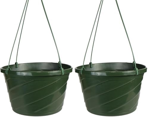 The HC Companies 12 Inch Euro Hanging Planter - Plastic Garden Hanging Baskets for Outdoor Plants, Green (Pack of 2) by TheHCCompanies