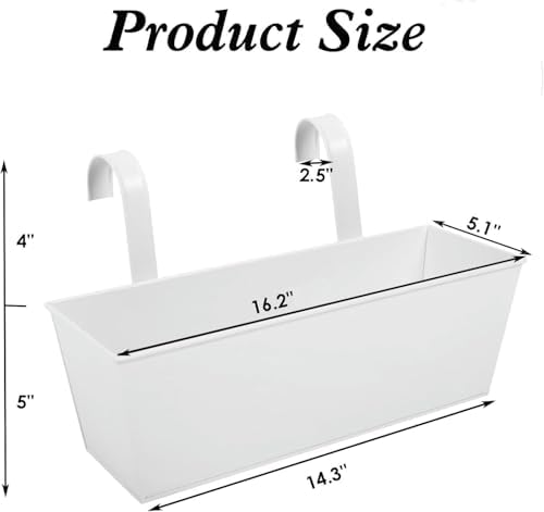 3 Pcs Large Hanging Flower Pots for Railing or Fence 16 Inch Railing Planter Box for Any Balcony Porch or Deck Countryside Style Window Planter Boxes Are Perfect to Herbs & Flowers (White-5pcs) - Image 3