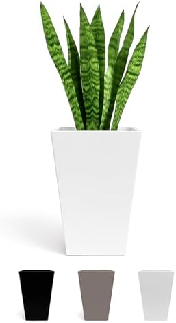 Bloem Tall Finley Tapered Square Planter: 20" - Casper White - Matte Textured Finish, 100% Recycled Plastic Pot, for Indoor and Outdoor Use, Gardening, 5 Gallon Capacity by Bloem