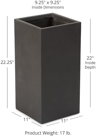TITAN GREAT OUTDOORS Ash & Ember 22.25" Tall Box Charcoal Planter, Lightweight Fiberstone with Weather-Resistant Finish, Modern Square Planter Box for Indoor and Outdoor Plants - Image 6