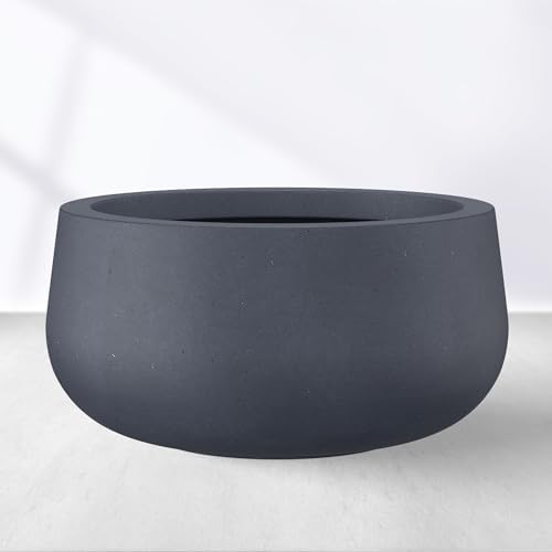 Kante Charcoal Concrete Planter 16" Dia All-Weather Round Accent Pot by Unknown