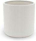 Amazon Basics Fluted Ceramic Planter Pot for Indoor Outdoor Plants, Round Flower Pot with Drainage Hole, 10-inch, White by AmazonBasics