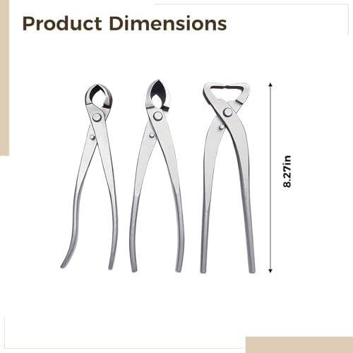 3 Pcs Bonsai Pruning Kit, Includes Carbon Steel Cutters: 8.3 in, Spherical, Oblique, and Branch Cutter Set, Tools for Gardening & Bonsai Modeling - Image 2