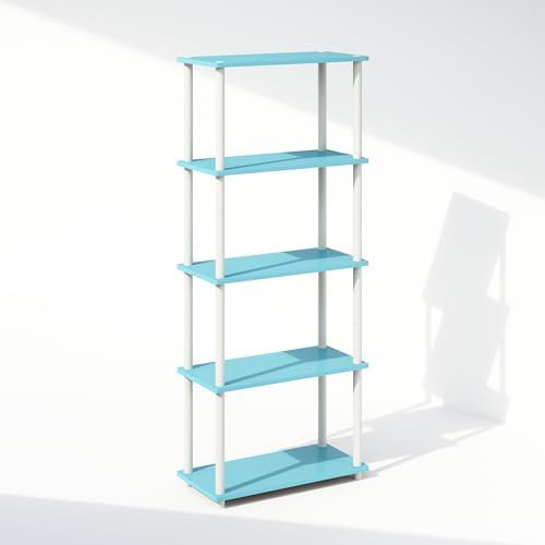 Furinno Turn-N-Tube Book Shelf, 5-Tier Bookshelf, Bookcase with Multipurpose Compact Display Rack, 11.6 x 23.6 x 57.4, for Living Room, Bedroom, Home Office, Light Blue/White - Image 5