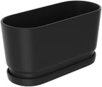 13" Rectangular Ceramic Planter with Drainage and Saucer, Black by XiHuaer