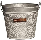 Headwind Vintage Collection - Floral Galvanized White Wash Planter with Handles – Metal Flower Pot & Decorative Bucket Planter, Rustic Metal Outdoor Planter with Drainage Hole for Indoor Plants & Outd by Headwind