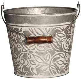 Headwind Vintage Collection - Floral Galvanized White Wash Planter with Handles – Metal Flower Pot & Decorative Bucket Planter, Rustic Metal Outdoor Planter with Drainage Hole for Indoor Plants & Outd by Headwind