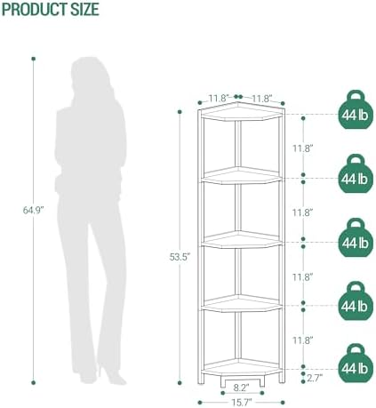 Hzuaneri Corner Shelf Stand, Corner Bookshelf with Metal Frame - Image 2