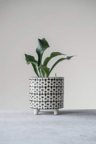 Creative Co-Op Round Stoneware Planters with Geometric Prints, Black and White - Image 2