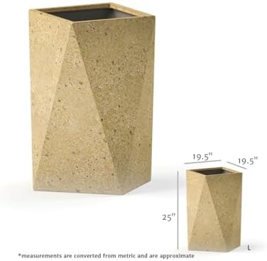 Kalif 'Rhea' 9 Inch Indoor/Outdoor Fiberstone Geometric Planter - Creme - Image 7