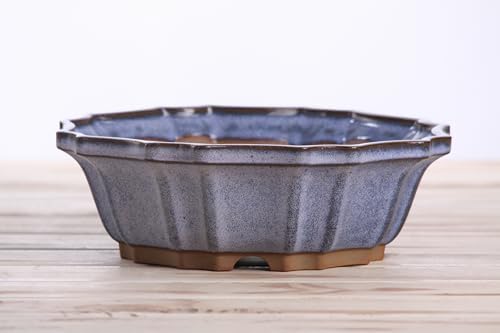 Willow Bonsai Ceramics Flower Design Bonsai Pot 8 Inch – Elegant Ceramic Bonsai & Succulent Planter, High‑Fired Frost‑Proof Stoneware with Drainage & Wiring Holes, Handmade in USA (Denim) - Image 3