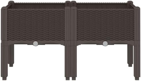 Gecheer Elevated Garden Planter Box with Legs, 80x40x42 cm Brown Rattan Look PP Raised Bed for Outdoor Patio Terrace, Durable Flower Vegetable Pot with Drainage by Gecheer