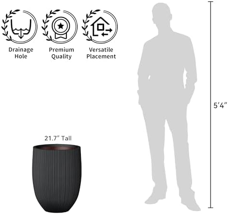 Kante Small Round Bullet Black Concrete Planter 21.7" Tall, Outdoor - Image 7