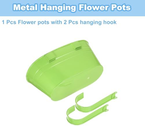 uxcell Rail Planter for Outdoor Plants, 4 Pcs 11" Iron Wall Hanging Planters Fence Railing Balcony Planters with Drainage Holes and Detachable Hooks, Light Green - Image 3