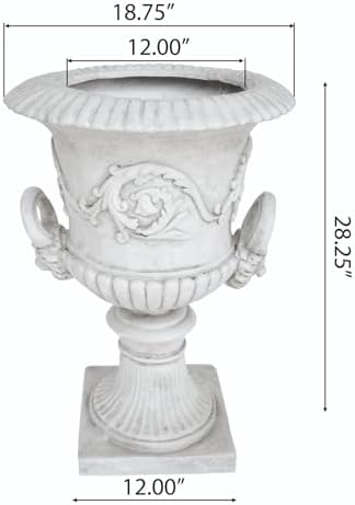 Antique MGO White Garden Urn Planter and Garden Planter Urns, Roman Design, Square Base, Elegant Style, Indoor/Outdoor Use - Image 2