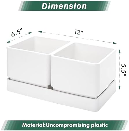 D'vine Dev 2-Pack Herb Garden Planter Set with Saucer, White, 76-Q-A-2 - Image 3
