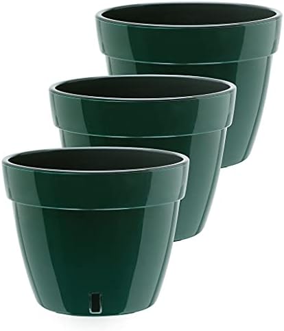 Gardenera 9.2" ASTI Self Watering Planter (Set of 3) in Green/Black - Modern Flower Pot with Water Level Indicator for All House Plants, Flowers, Herbs, Succulents and Hanging Plants by Gardenera