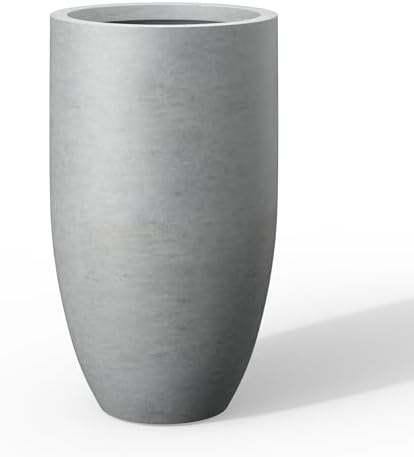 Kante Large Round Tapered Pale Gray Concrete Planter 24" Tall, Outdoor by Unknown
