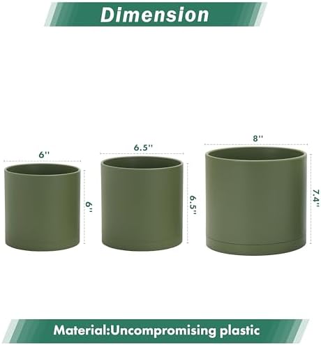 D'vine Dev 3-Pack Plastic Pots & Saucers, 6/6.5/8 in, Olive, 74-V-I-3 - Image 3