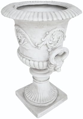 Antique MGO White Garden Urn Planter and Garden Planter Urns, Roman Design, Square Base, Elegant Style, Indoor/Outdoor Use - Image 5