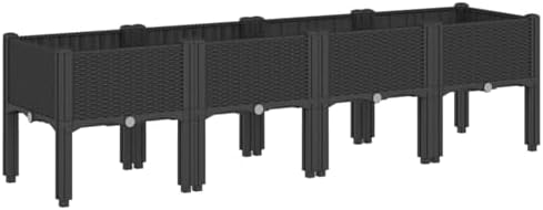 Gecheer Elevated Garden Planter Box with Legs, 160x40x42 cm Black PP Raised Bed with Rattan Look, Large Outdoor Flower Pot for Patio Terrace Vegetables Climbing Plants, Easy Drainage Bottom Design - Image 2