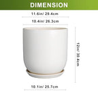 Plant Pot 12 inch - Ceramic Pot for Plants Indoor Outdoor Large Planter Pot with Drainage Hole and Saucer Mid-Century Modern Flower Pot Cylinder White - Image 3