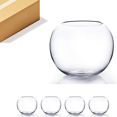WGV Bowl Glass Vase Bulk, Diameter 10", Height 8", Open Width 6", (Multiple Sizes Choices) Clear Bubble Planter Terrarium Fish Bowl for Wedding Event Home Decor, 4 Pieces (VBW0010) by WGVInternational-OpusGlassware