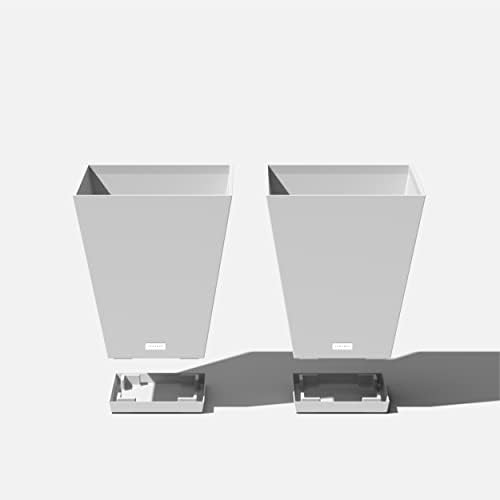 Veradek Nobleton Indoor/Outdoor Wide Square Planter (White, 18 inch - 2 Pack with 2 Saucer Trays) - Image 3