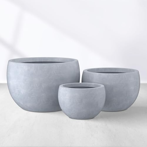 Kante Set of 3 Blue Gray Concrete Bowl Round Planters for Modern Home by Unknown