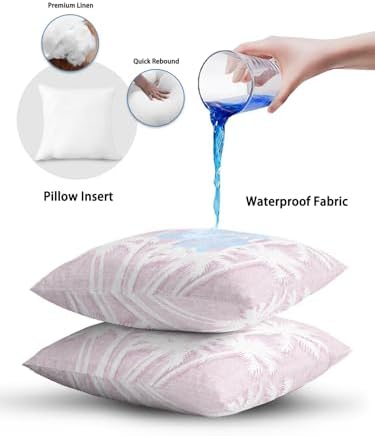 Throw Pillows 16x16 Set of 2, Tropical Palm Tree Waterproof Outdoor Pillow Covers with Insert, Vintage Lavender Exotic Botanical Plants Decorative Pillowcase Cushion for Patio, Garden, Couch - Image 6