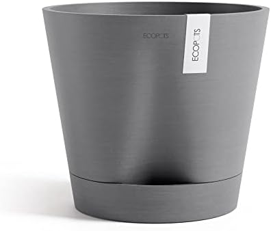 Ecopots Venice 2 Round Flower Planter with Water Reservoir, Grey, 8" by ECOPOTS