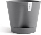Ecopots Venice 2 Round Flower Planter with Water Reservoir, Grey, 8" by ECOPOTS