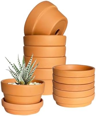 4.5 Inch Shallow Terracotta Plant Pots - 6 Pack Small Clay Flowerpot with Drainage Hole, Terra Cotta Succulent Pot for Indoor Outdoor Plants by Unknown