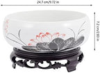 LIFKOME Large Ceramic Planter Succulent Pots with Display Base Stand Chinese Ink Painting Design Flower Vase Fishbowl Planter Round Porcelain Oriental Bonsai Pot - Image 2
