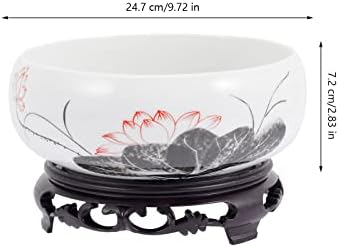 LIFKOME Large Ceramic Planter Succulent Pots with Display Base Stand Chinese Ink Painting Design Flower Vase Fishbowl Planter Round Porcelain Oriental Bonsai Pot - Image 2