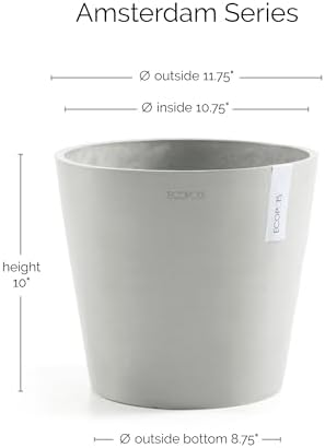 Ecopots Amsterdam Round Flower Planter, White Grey, 12" - Image 2