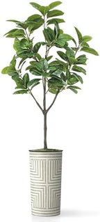 Artificial Tree in Geometric Planter, Fake Magnolia Tree for Indoor and Outdoor Home Decoration - 70" Overall Tall (Plant Pot Plus Tree) - Image 2