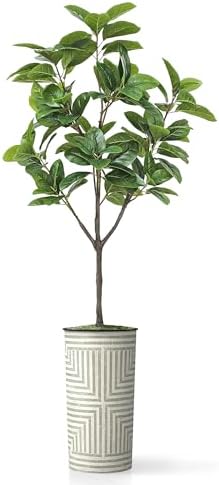 Artificial Tree in Geometric Planter, Fake Magnolia Tree for Indoor and Outdoor Home Decoration - 70" Overall Tall (Plant Pot Plus Tree) - Image 2