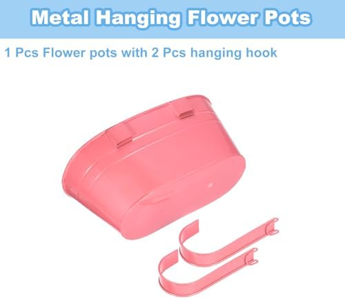 uxcell Rail Planter for Outdoor Plants, 4 Pcs 11" Iron Wall Hanging Planters Fence Railing Balcony Planters with Drainage Holes and Detachable Hooks, Pink - Image 3