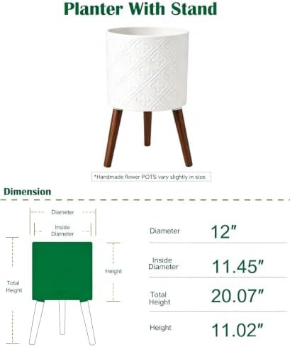 12 Inch Planter with Stand, Planter for Indoor Plants, Modern Large Flower Planter Pot with Drainage Holes for Outdoor,Matte White - Image 2