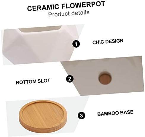 TOYANDONA 3 Sets Ceramic Succulent Flower Pots Drainage Tray Unique Planters for Indoor and Outdoor Decoration - Image 3