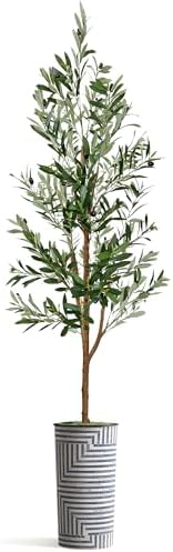Artificial Tree in Modern Geometric Pattern Planter, Fake Olive Silk Tree for Indoor and Outdoor Home Decoration - 68" Overall Tall (Plant Pot Plus Tree) - Image 2