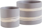 Nihow Modern Ceramic Plant Pot - 5 + 7 Inch Flower Pot for All Indoor Plants - Sturdy Planter Pots with Drainage Hole & Rubber Plugs - Semi-Matte Gray & Nature - Plants Not Included by Nihow