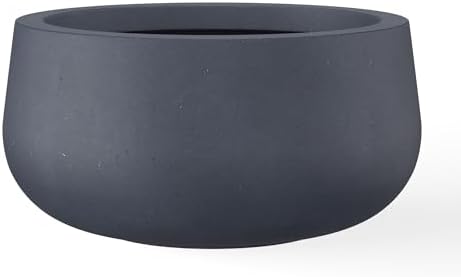 Kante Accent Round Bowl Charcoal Concrete Planter 16" Dia, Outdoor by Unknown