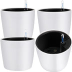 JOIKIT 4 Pack 7 Inches Self Watering Planter, White Plant Flower Pots with Water Level Indicator, Self Watering Pots for Indoor & Outdoor Succulents Plants Herb Garden by JOIKIT
