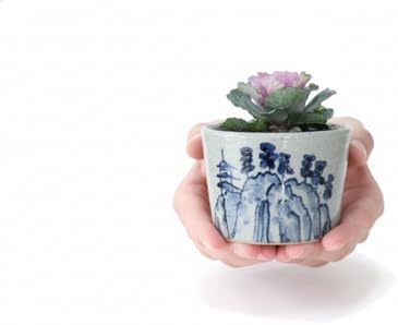 Japanese Banko Ware Ceramic Bonsai Pot 3.5 in (90 mm), Blue & White Handmade Pottery Planter, Made in Japan – Landscape Design - Image 4