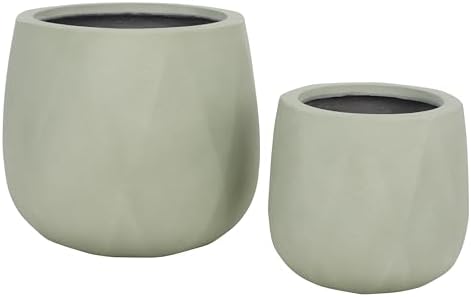 SAFAVIEH Outdoor Patio Furniture Collection – Kane Sage Planter Pot Set of 2, Fully Assembled Ficonstone & Cement Planters, Minimalist Design, Frost-Resistant with Drainage (PAT1536E-SET2) by Unknown