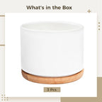 Set of 3 White Ceramic Succulent Pots with Bamboo Trays for Tabletop, Perfect for Home Or Office Decoration - Image 5