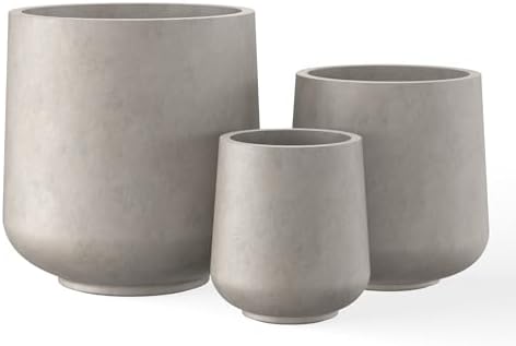 Kante Set of 3 Weathered Concrete Curved Planters 16.5" 13" 9.4" Dia by Unknown