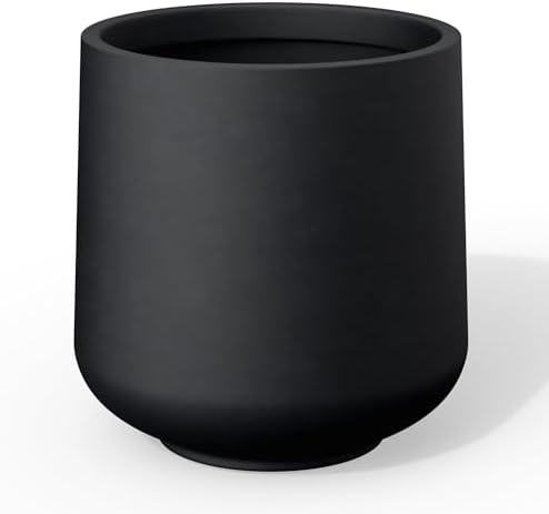 Kante Accent Round Curved Black Concrete Planter 13" Dia, Outdoor by Unknown